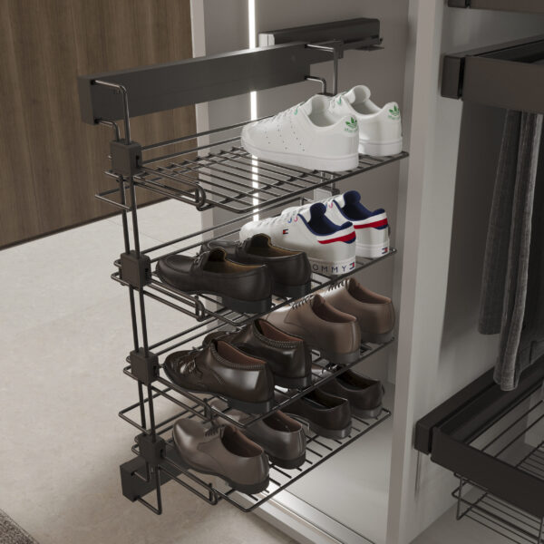 Emuca Porte-chaussures latéral coulissant pour placards et dressing Quartz, Gauche, Acier, Titane – Image 2