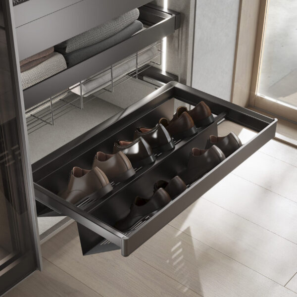Emuca Kit de range-chaussures extractible pour armoires Quartz, réglable, module 700mm, Acier, aluminium et plastique, Titane – Image 2