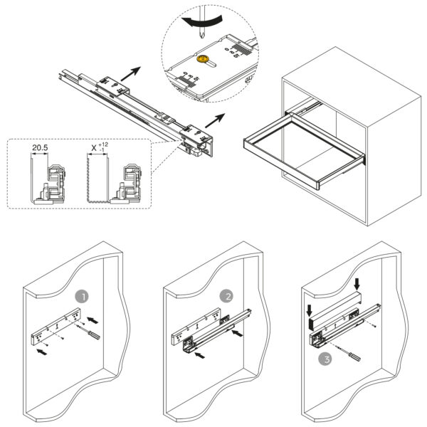Emuca Rack avec glissières à extension totale et à fermeture douce pour accessoires d'armoire Quartz, 562-588mm, Aluminium et plastique, Titane – Image 24