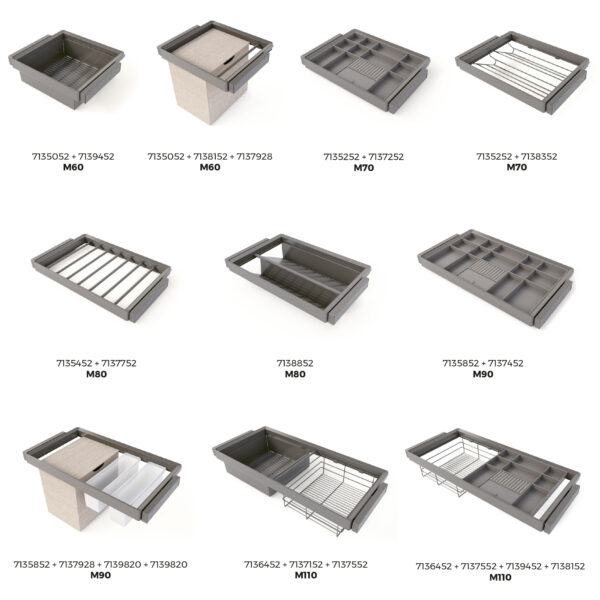 Emuca Rack avec glissières à extension totale et à fermeture douce pour accessoires d'armoire Quartz, 562-588mm, Aluminium et plastique, Titane – Image 25