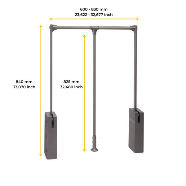 Emuca Penderie rabattable pour armoire Sway, 600 - 830mm, Acier, Aluminium et Plastique, Peint en titane – Image 8
