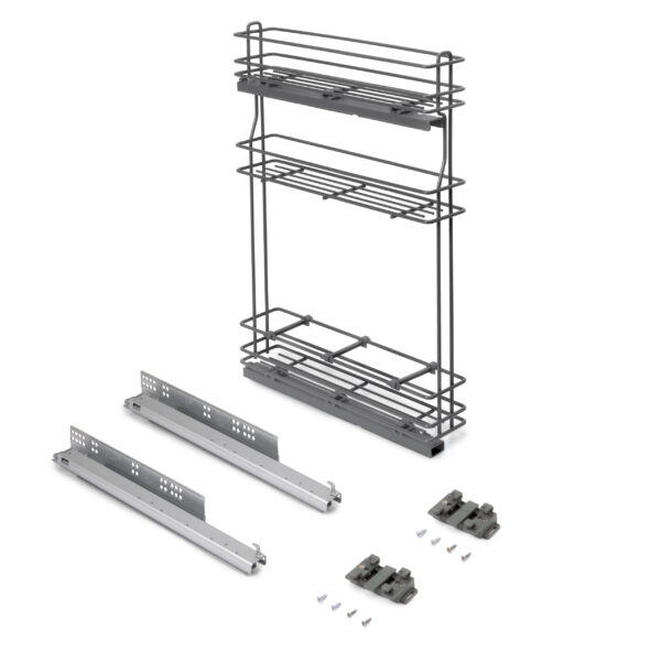 Emuca porte-bouteilles extractible TitaneMax avec fermeture à amortie, gauche, 3 plateaux, module 150mm, Acier, Gris Anthracite