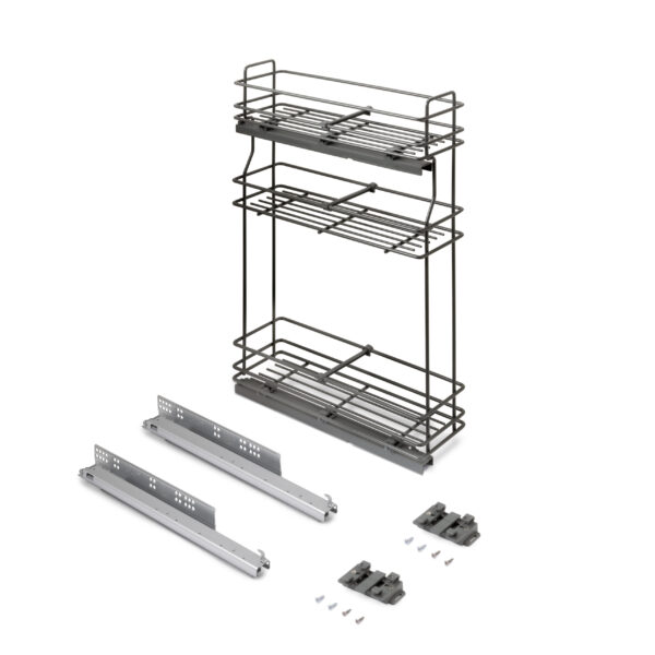 Emuca porte-bouteilles extractible TitaneMax avec fermeture à amortie, gauche, 3 plateaux, module 200mm, Acier, Gris Anthracite
