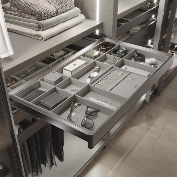 Emuca Tiroir organisateur pour placards et commodes Quartz, 440 (M60), Eco-pelle et bois, Titane – Image 2