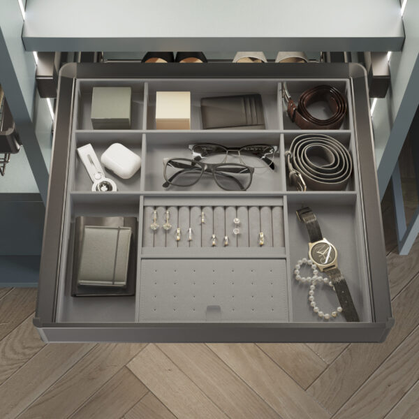 Emuca Tiroir organisateur pour placards et commodes Quartz, 440 (M60), Eco-pelle et bois, Titane – Image 3