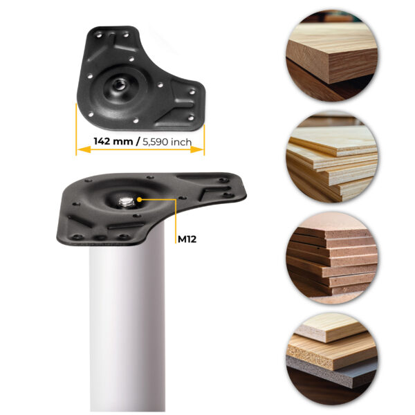 Emuca Lot de 4 pieds de table, diamètre 60mm, H 830mm, Acier, Peint en blanc – Image 11
