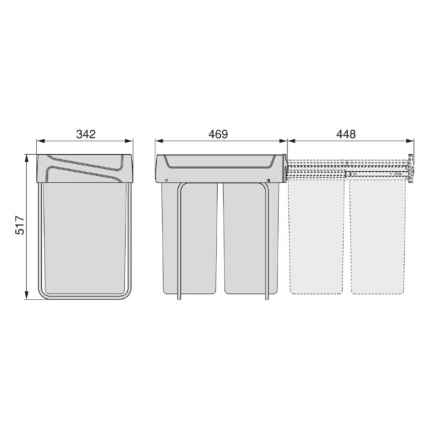 Emuca bac de tri sélectif a montage inférieur et extraction manuelle pour élément de cuisine Recycle, 2x25litres, Plastique gris antracite – Image 12