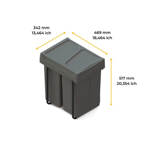Emuca bac de tri sélectif a montage inférieur et extraction manuelle pour élément de cuisine Recycle, 2x25litres, Plastique gris antracite – Image 13