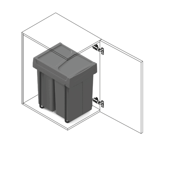 Emuca bac de tri sélectif a montage inférieur et extraction manuelle pour élément de cuisine Recycle, 2x25litres, Plastique gris antracite – Image 6