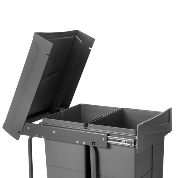 Emuca bac de tri sélectif a montage inférieur et extraction manuelle pour élément de cuisine Recycle, 2x25litres, Plastique gris antracite – Image 10