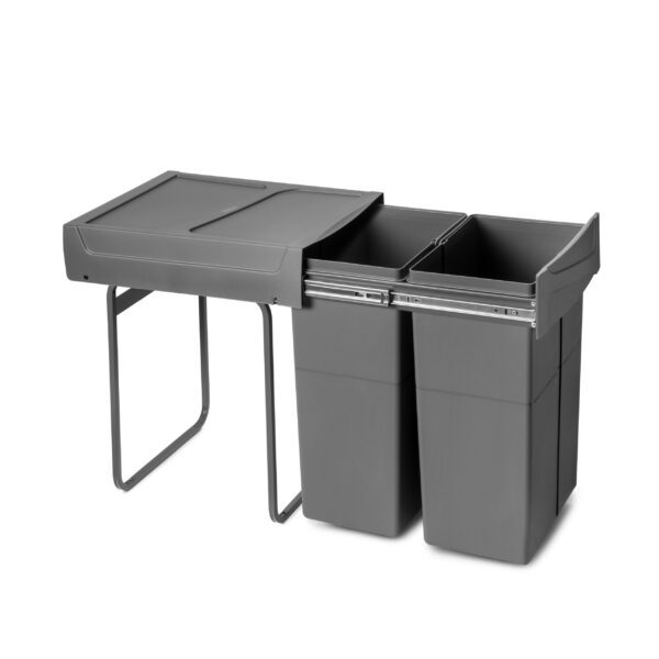 Emuca bac de tri sélectif a montage inférieur et extraction manuelle pour élément de cuisine Recycle, 2x25litres, Plastique gris antracite