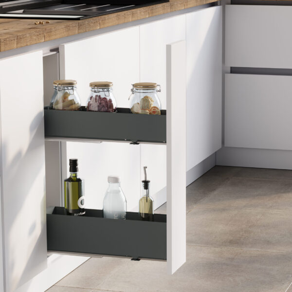 Emuca Porte-bouteilles latéral extractible Titane Simplex avec fermeture amortie, module 200mm, Gris anthracite – Image 2