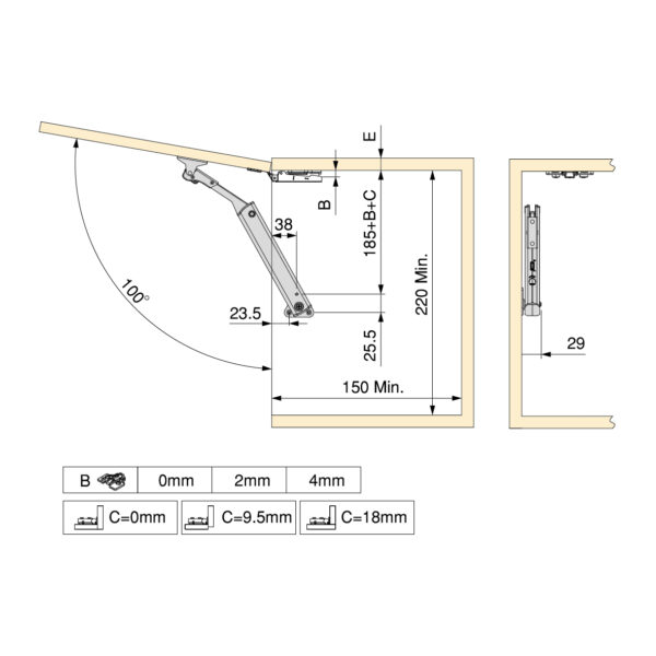 Emuca Compas pour portes levantes Altius One, Gamme de force 1440-2200, Acier, Nickelé – Image 3