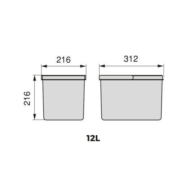 Poubelles pour tiroir de cuisine Recycle avec couvercle anti-odeurs, Hauteur 216mm, 1x12litres, Plastique gris anthracite – Image 8