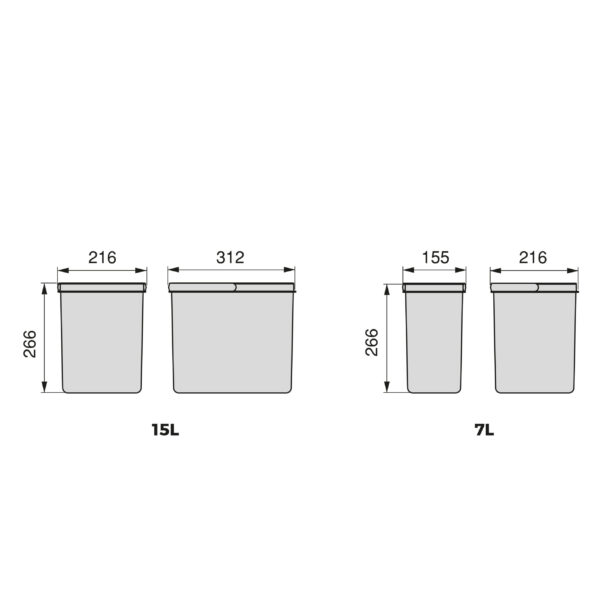 Poubelles pour tiroir de cuisine Recycle avec couvercle anti-odeurs, Hauteur 266, 1x15litres, 2x7litres, Plastique gris antracite – Image 8
