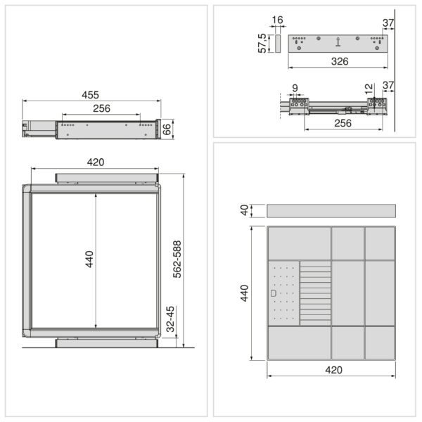 Emuca Kit tiroir organisateur et rack ajustable Quartz pour armoires, glissières extension totale et à fermeture douce, Module 60cm, Finition Titane – Image 12