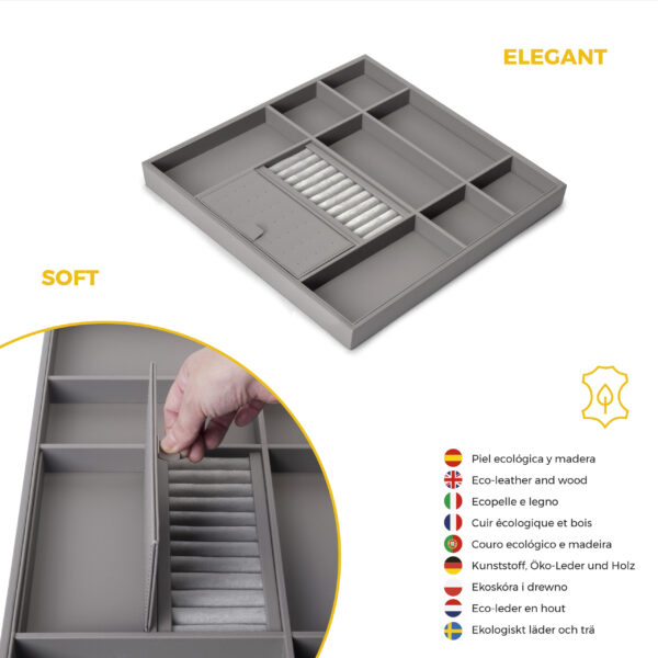 Emuca Kit tiroir organisateur et rack ajustable Quartz pour armoires, glissières extension totale et à fermeture douce, Module 60cm, Finition Titane – Image 8