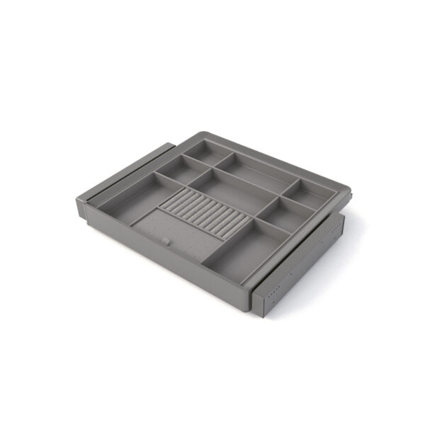 Emuca Kit tiroir organisateur et rack ajustable Quartz pour armoires, glissières extension totale et à fermeture douce, Module 60cm, Finition Titane