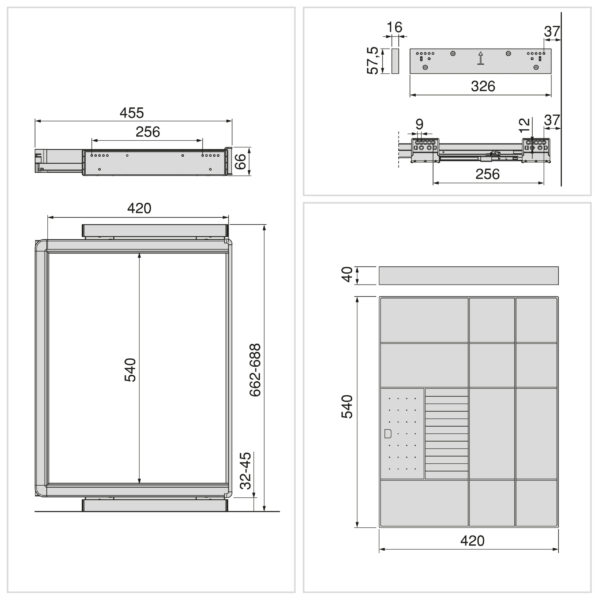 Emuca Kit tiroir organisateur et rack ajustable Quartz pour armoires, glissières extension totale et à fermeture douce, Module 70cm, Finition Titane – Image 12