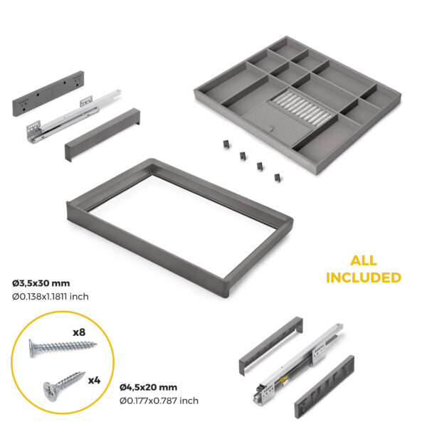 Emuca Kit tiroir organisateur et rack ajustable Quartz pour armoires, glissières extension totale et à fermeture douce, Module 70cm, Finition Titane – Image 6