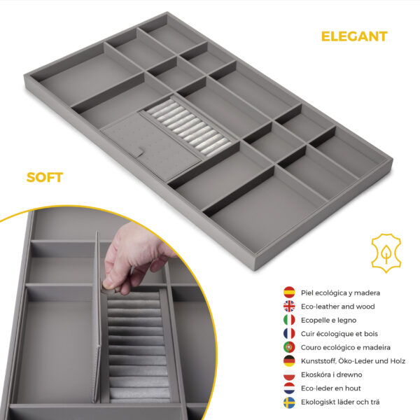 Emuca Kit tiroir organisateur et rack ajustable Quartz pour armoires, glissières extension totale et à fermeture douce, Module 90cm, Finition Titane – Image 8