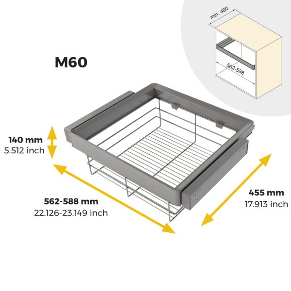 Emuca Kit tiroir en fil métallique et rack ajustable Quartz pour armoires, glissières extension totale et à fermeture douce, Module 60cm, Finition Titane – Image 11