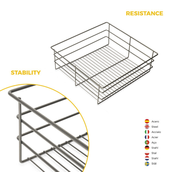 Emuca Kit tiroir en fil métallique et rack ajustable Quartz pour armoires, glissières extension totale et à fermeture douce, Module 60cm, Finition Titane – Image 8