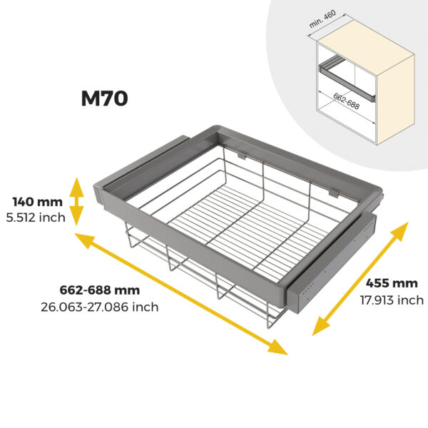 Emuca Kit tiroir en fil métallique et rack ajustable Quartz pour armoires, glissières extension totale et à fermeture douce, Module 70cm, Finition Titane – Image 11