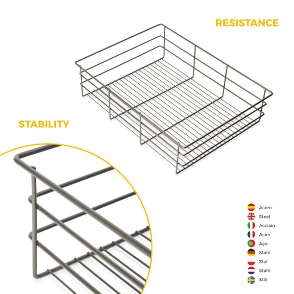 Emuca Kit tiroir en fil métallique et rack ajustable Quartz pour armoires, glissières extension totale et à fermeture douce, Module 70cm, Finition Titane – Image 8