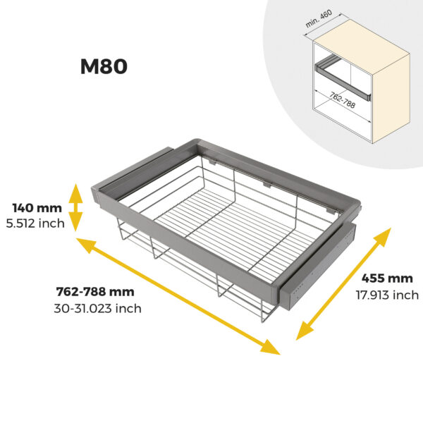 Emuca Kit tiroir en fil métallique et rack ajustable Quartz pour armoires, glissières extension totale et à fermeture douce, Module 80cm, Finition Titane – Image 11