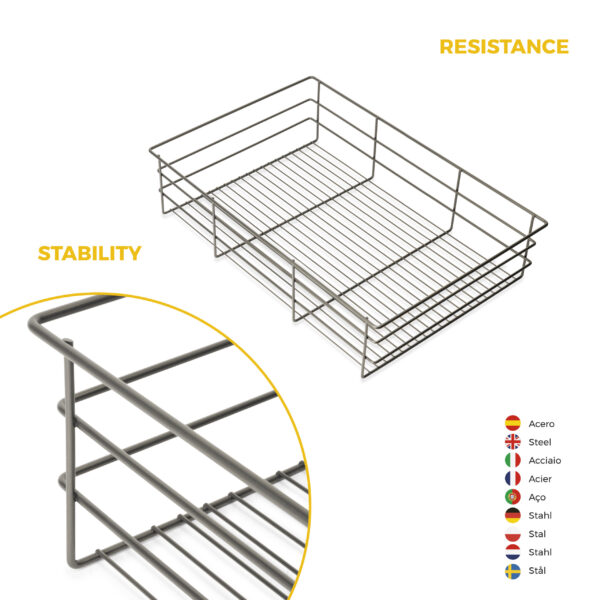 Emuca Kit tiroir en fil métallique et rack ajustable Quartz pour armoires, glissières extension totale et à fermeture douce, Module 80cm, Finition Titane – Image 8