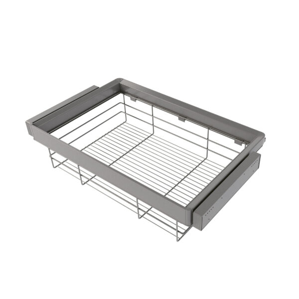 Emuca Kit tiroir en fil métallique et rack ajustable Quartz pour armoires, glissières extension totale et à fermeture douce, Module 80cm, Finition Titane