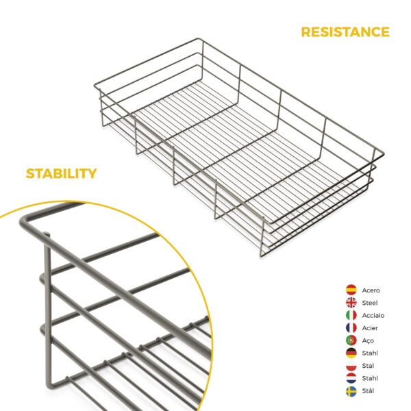 Emuca Kit tiroir en fil métallique et rack ajustable Quartz pour armoires, glissières extension totale et à fermeture douce, Module 90cm, Finition Titane – Image 8