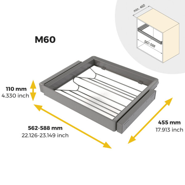 Emuca Kit tiroir à chaussures et rack ajustable Quartz pour armoires, glissières extension totale et à fermeture douce, Module 60cm, Finition Titane – Image 11