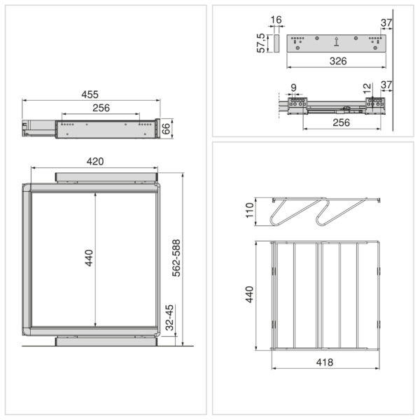 Emuca Kit tiroir à chaussures et rack ajustable Quartz pour armoires, glissières extension totale et à fermeture douce, Module 60cm, Finition Titane – Image 12