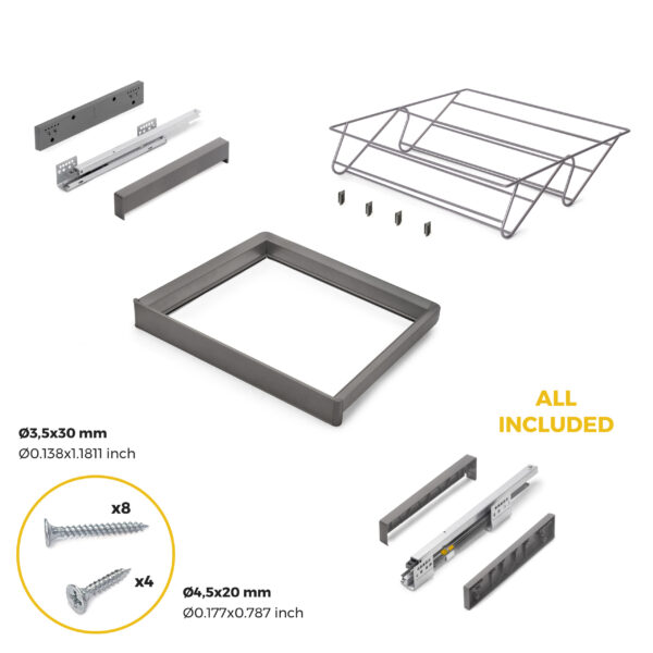 Emuca Kit tiroir à chaussures et rack ajustable Quartz pour armoires, glissières extension totale et à fermeture douce, Module 60cm, Finition Titane – Image 6