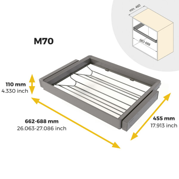 Emuca Kit tiroir à chaussures et rack ajustable Quartz pour armoires, glissières extension totale et à fermeture douce, Module 70cm, Finition Titane – Image 11