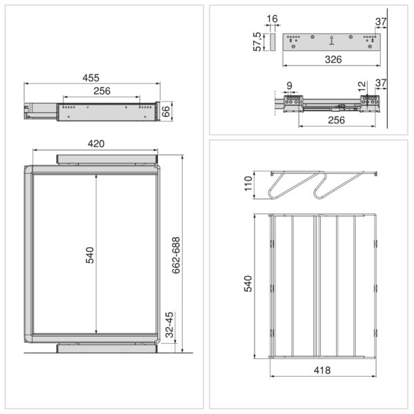 Emuca Kit tiroir à chaussures et rack ajustable Quartz pour armoires, glissières extension totale et à fermeture douce, Module 70cm, Finition Titane – Image 12