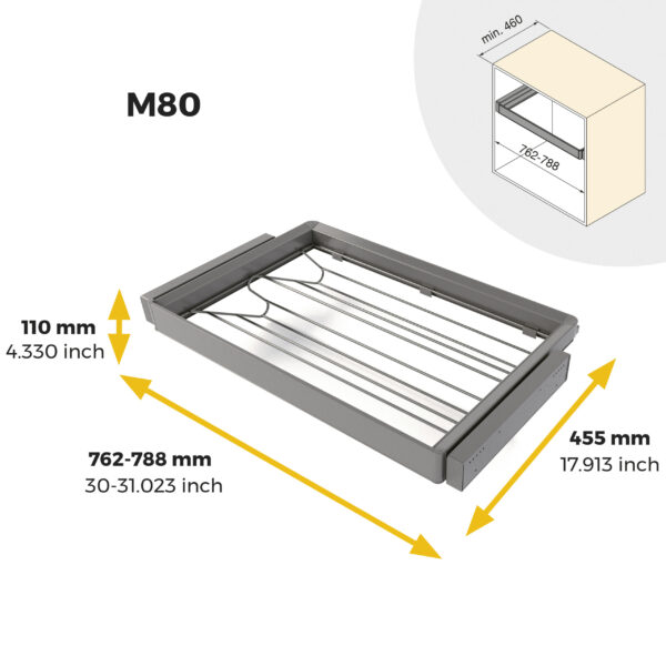Emuca Kit tiroir à chaussures et rack ajustable Quartz pour armoires, glissières extension totale et à fermeture douce, Module 80cm, Finition Titane – Image 11