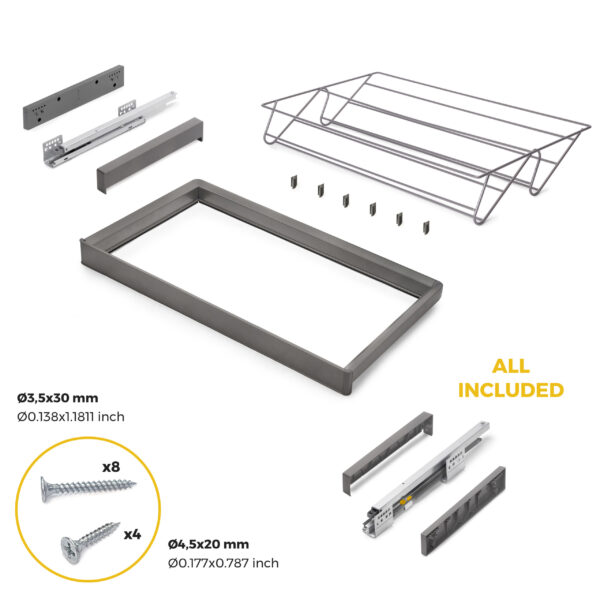 Emuca Kit tiroir à chaussures et rack ajustable Quartz pour armoires, glissières extension totale et à fermeture douce, Module 80cm, Finition Titane – Image 6