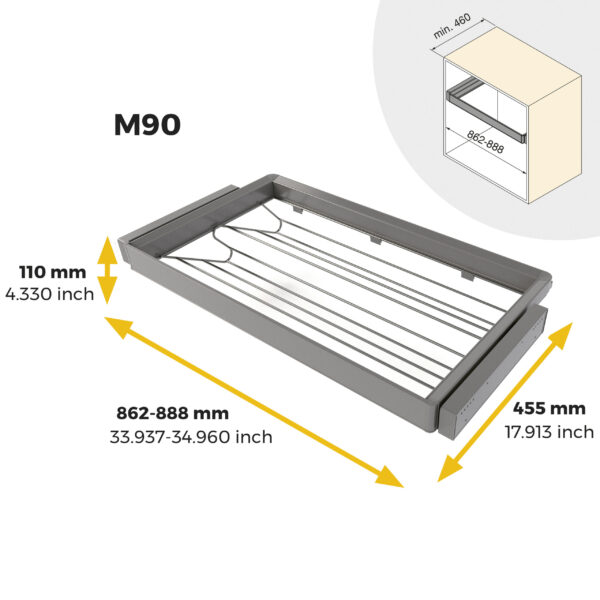 Emuca Kit tiroir à chaussures et rack ajustable Quartz pour armoires, glissières extension totale et à fermeture douce, Module 90cm, Finition Titane – Image 11