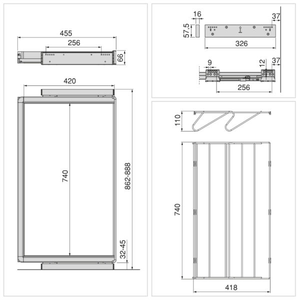 Emuca Kit tiroir à chaussures et rack ajustable Quartz pour armoires, glissières extension totale et à fermeture douce, Module 90cm, Finition Titane – Image 12