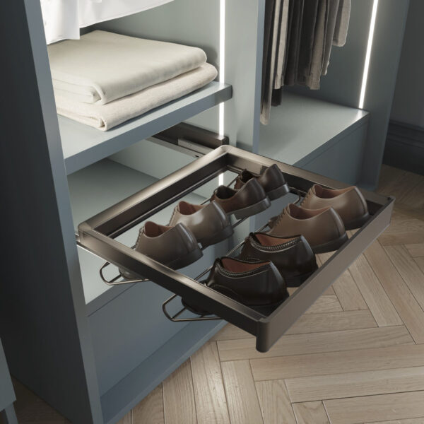 Emuca Kit tiroir à chaussures et rack ajustable Quartz pour armoires, glissières extension totale et à fermeture douce, Module 90cm, Finition Titane – Image 2
