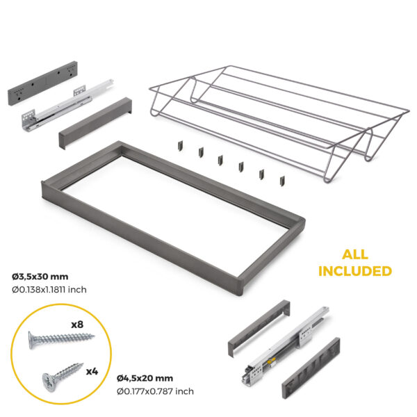 Emuca Kit tiroir à chaussures et rack ajustable Quartz pour armoires, glissières extension totale et à fermeture douce, Module 90cm, Finition Titane – Image 6