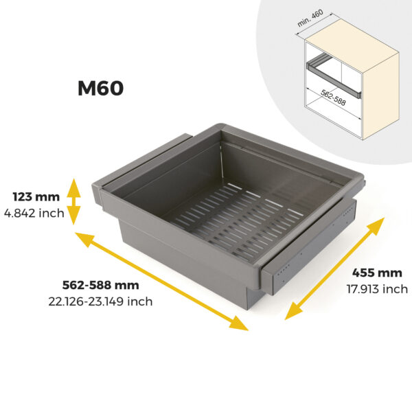Emuca Kit panier métallique et rack ajustable Quartz pour armoires, glissières extension totale et à fermeture douce, Module 60cm, Finition Titane – Image 11