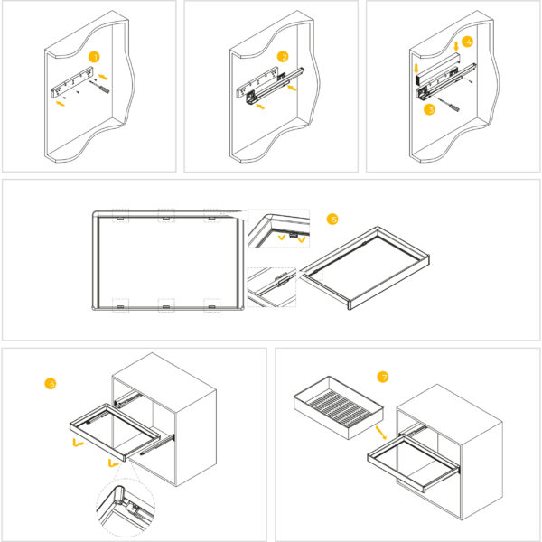 Emuca Kit panier métallique et rack ajustable Quartz pour armoires, glissières extension totale et à fermeture douce, Module 60cm, Finition Titane – Image 13