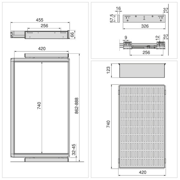 Emuca Kit panier métallique et rack ajustable Quartz pour armoires, glissières extension totale et à fermeture douce, Module 90cm, Finition Titane – Image 12