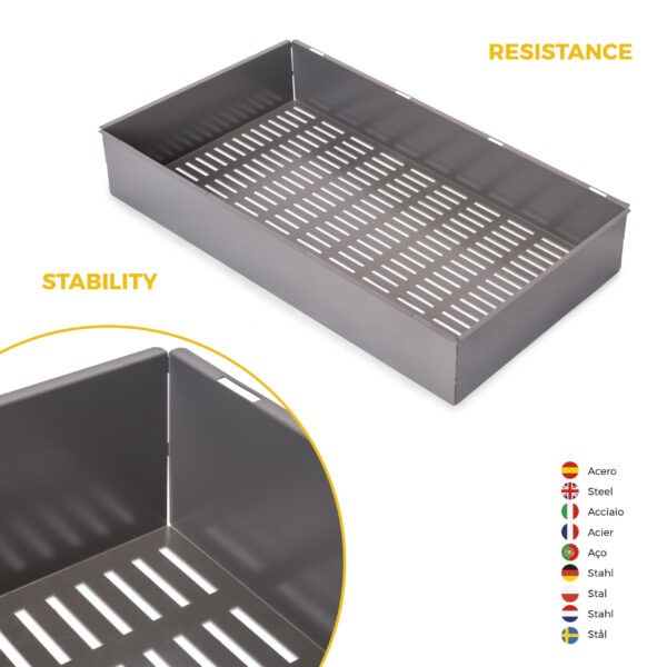 Emuca Kit panier métallique et rack ajustable Quartz pour armoires, glissières extension totale et à fermeture douce, Module 90cm, Finition Titane – Image 8