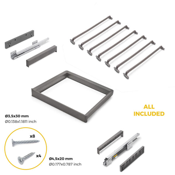 Emuca Kit de porte-pantalon à 7tringles et rack ajustable Quartz pour armoires, glissières extension totale et à fermeture douce, Module 60cm, Finition Titane – Image 6