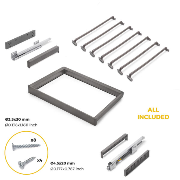 Emuca Kit de porte-pantalon à 7tringles et rack ajustable Quartz pour armoires, glissières extension totale et à fermeture douce, Module 70cm, Finition Titane – Image 6